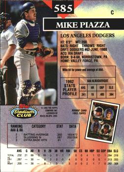 1993 Stadium Club - Members Only #585 Mike Piazza Back