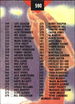 1993 Stadium Club - Members Only #590 Checklist: 501-600 Back