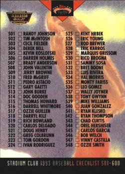 1993 Stadium Club - Members Only #590 Checklist: 501-600 Front