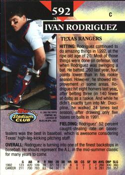 1993 Stadium Club - Members Only #592 Ivan Rodriguez Back