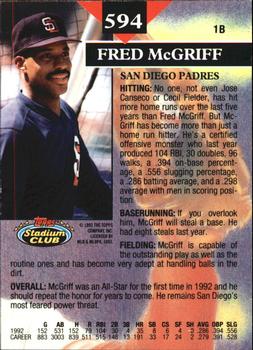 1993 Stadium Club - Members Only #594 Fred McGriff Back