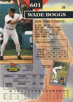 1993 Stadium Club - Members Only #601 Wade Boggs Back