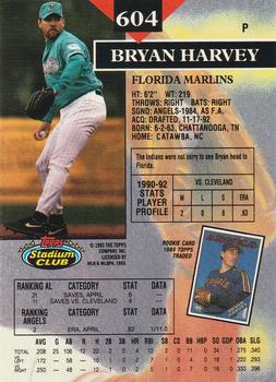 1993 Stadium Club - Members Only #604 Bryan Harvey Back