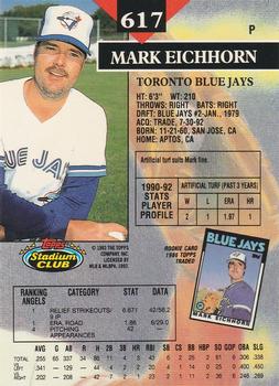 1993 Stadium Club - Members Only #617 Mark Eichhorn Back