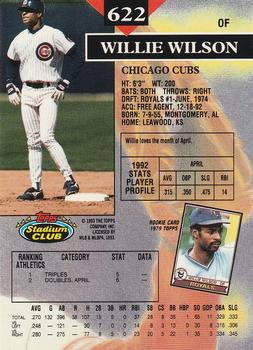 1993 Stadium Club - Members Only #622 Willie Wilson Back