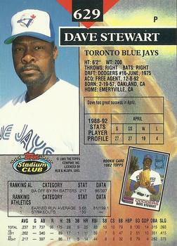 1993 Stadium Club - Members Only #629 Dave Stewart Back