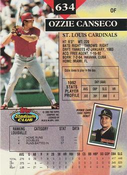 1993 Stadium Club - Members Only #634 Ozzie Canseco Back