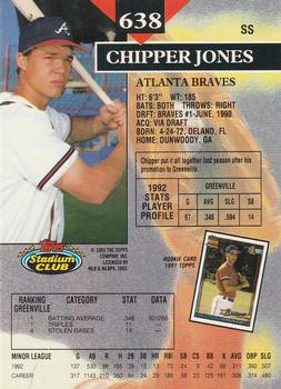 1993 Stadium Club - Members Only #638 Chipper Jones Back