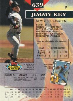 1993 Stadium Club - Members Only #639 Jimmy Key Back