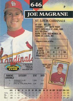 1993 Stadium Club - Members Only #646 Joe Magrane Back