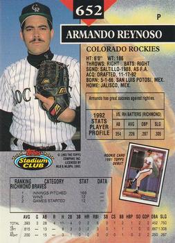 1993 Stadium Club - Members Only #652 Armando Reynoso Back