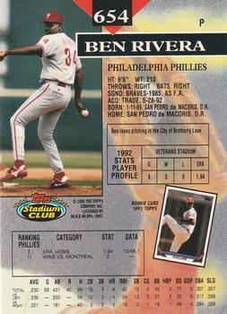 1993 Stadium Club - Members Only #654 Ben Rivera Back
