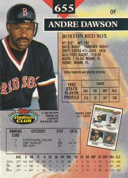 1993 Stadium Club - Members Only #655 Andre Dawson Back