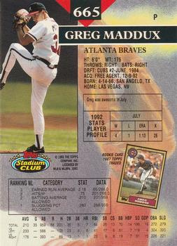 1993 Stadium Club - Members Only #665 Greg Maddux Back