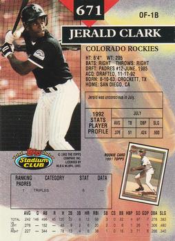 1993 Stadium Club - Members Only #671 Jerald Clark Back