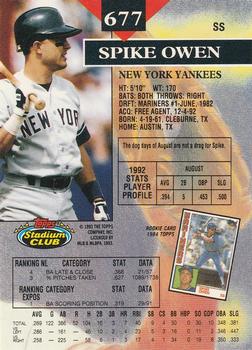 1993 Stadium Club - Members Only #677 Spike Owen Back