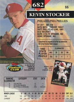 1993 Stadium Club - Members Only #682 Kevin Stocker Back