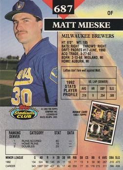 1993 Stadium Club - Members Only #687 Matt Mieske Back