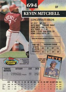 1993 Stadium Club - Members Only #694 Kevin Mitchell Back