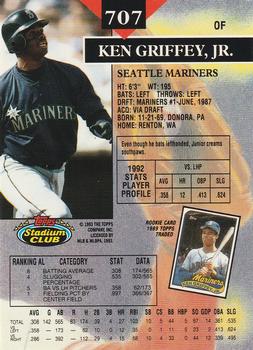 1993 Stadium Club - Members Only #707 Ken Griffey, Jr. Back