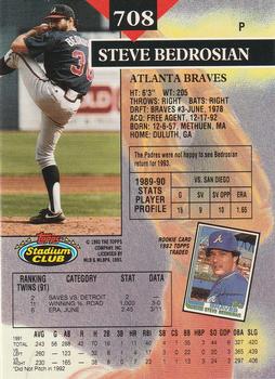 1993 Stadium Club - Members Only #708 Steve Bedrosian Back
