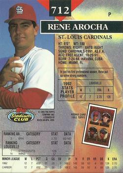1993 Stadium Club - Members Only #712 Rene Arocha Back