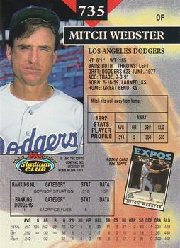 1993 Stadium Club - Members Only #735 Mitch Webster Back