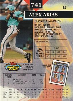 1993 Stadium Club - Members Only #741 Alex Arias Back