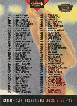 1993 Stadium Club - Members Only #745 Checklist: 601-750 Front