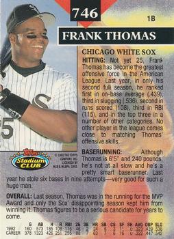 1993 Stadium Club - Members Only #746 Frank Thomas Back