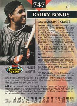 1993 Stadium Club - Members Only #747 Barry Bonds Back