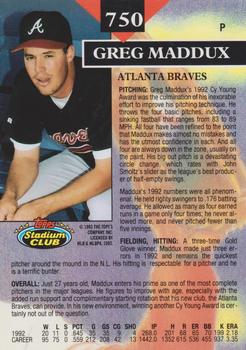 1993 Stadium Club - Members Only #750 Greg Maddux Back