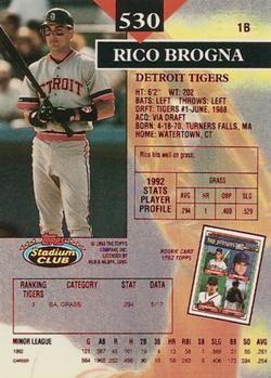 1993 Stadium Club - Members Only #530 Rico Brogna Back
