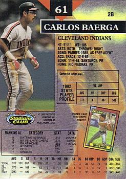 1993 Stadium Club - Members Only #61 Carlos Baerga Back