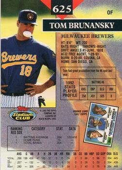 1993 Stadium Club - Members Only #625 Tom Brunansky Back