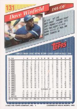 1993 Topps - Gold #131 Dave Winfield Back