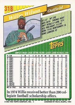1993 Topps - Gold #318 Willie Wilson Back