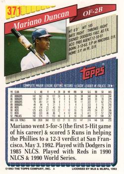 1993 Topps - Gold #371 Mariano Duncan Back