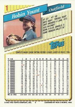 1993 Topps - Gold #1 Robin Yount Back