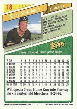 1993 Topps - Gold #18 Terry Steinbach Back