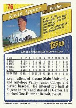 1993 Topps - Gold #76 Kevin Appier Back