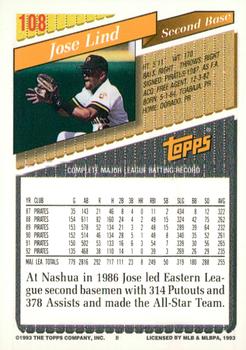 1993 Topps - Gold #108 Jose Lind Back