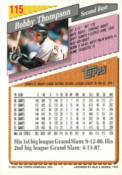 1993 Topps - Gold #115 Robby Thompson Back