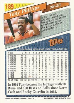1993 Topps - Gold #189 Tony Phillips Back