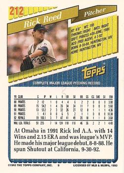 1993 Topps - Gold #212 Rick Reed Back