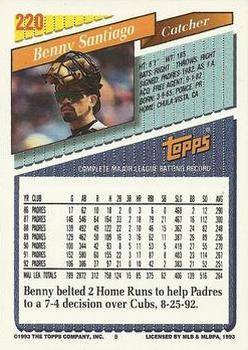 1993 Topps - Gold #220 Benny Santiago Back