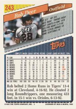 1993 Topps - Gold #243 Rob Deer Back