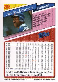 1993 Topps - Gold #265 Andre Dawson Back