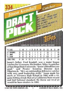 1993 Topps - Gold #334 Jason Kendall Back