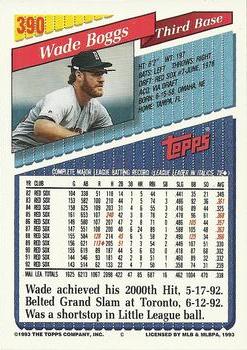 1993 Topps - Gold #390 Wade Boggs Back